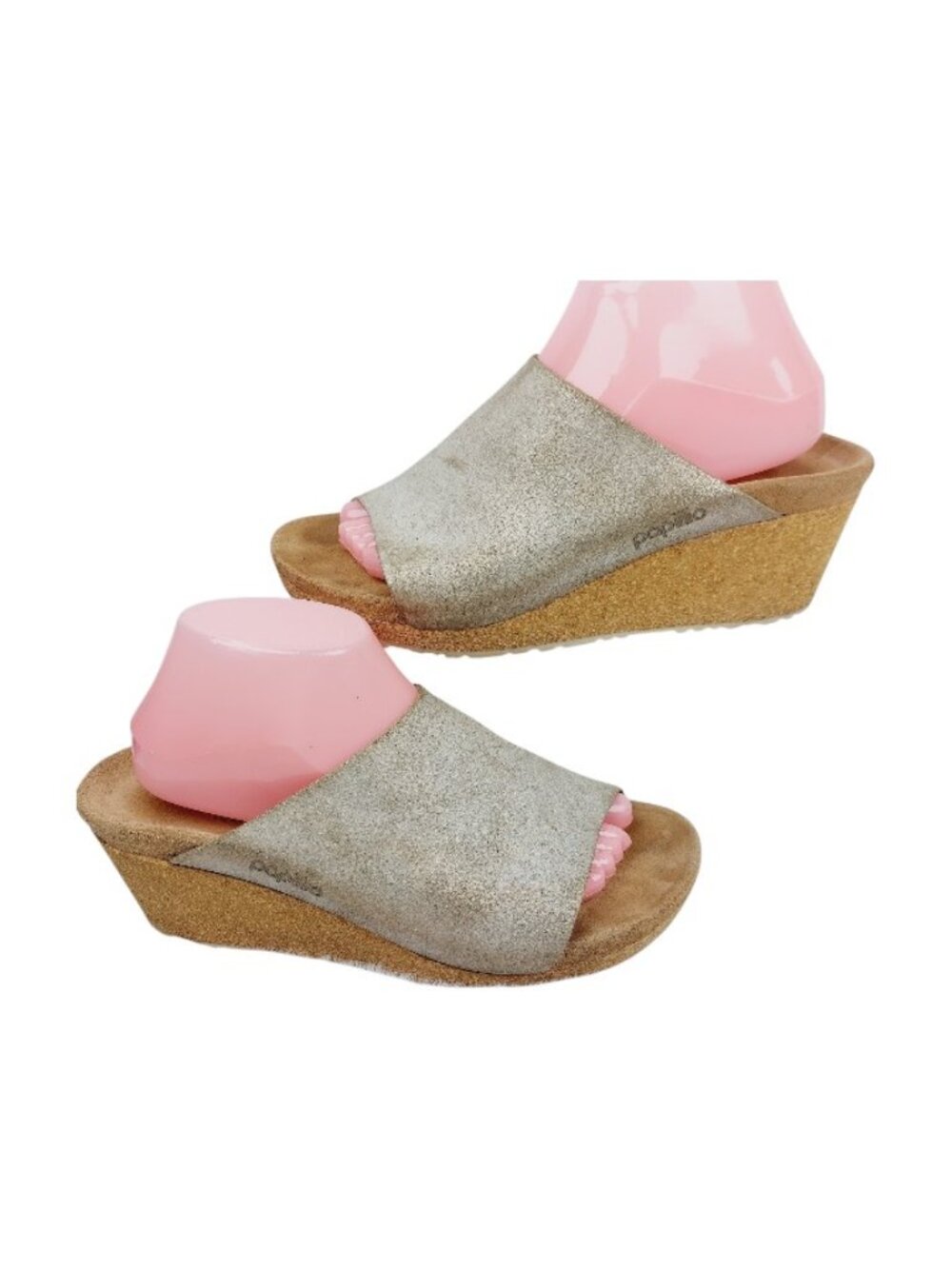 Papillio Women's Gray Namica Washed Leather Cork Wedge Slide Sandal Size 10